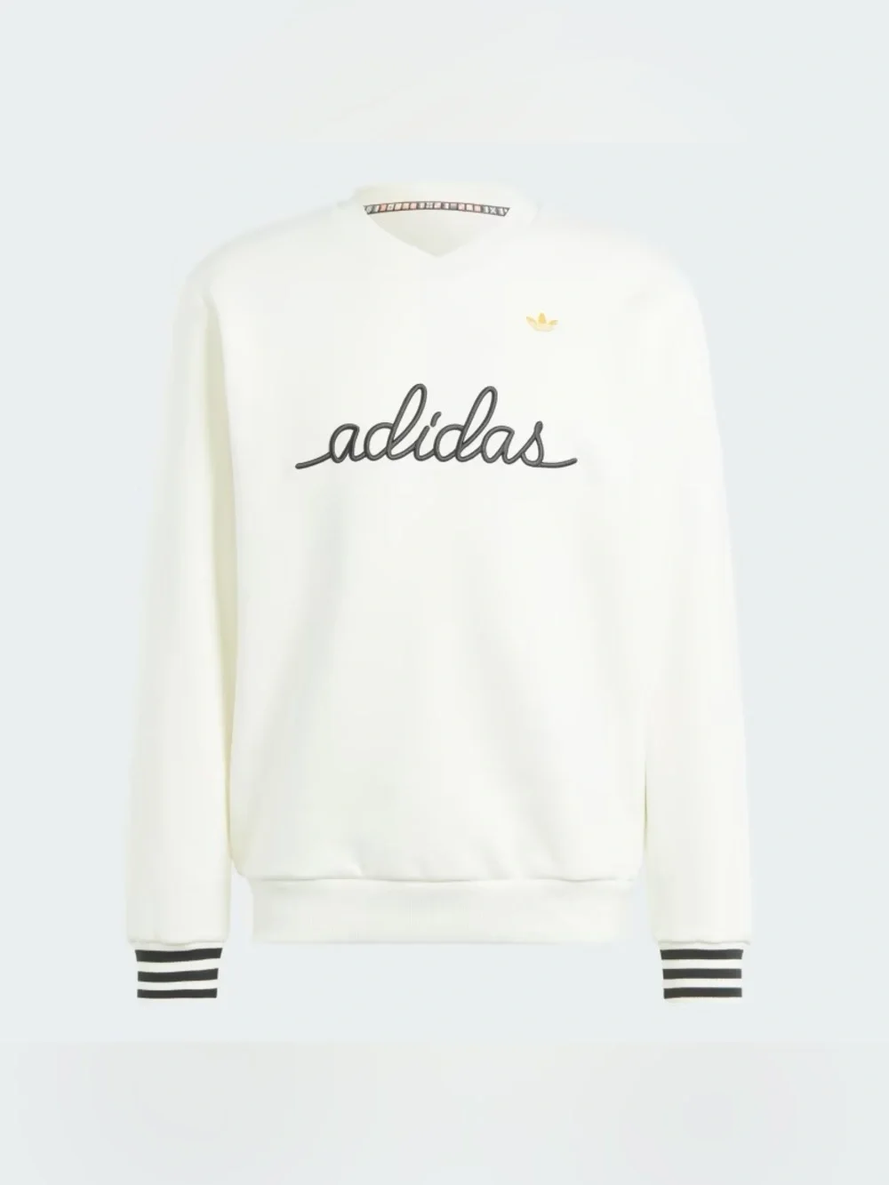 Adidas NICE EMBROIDERED SWEATSHIRT White V-Neck Ribbed Cuffs Size Large